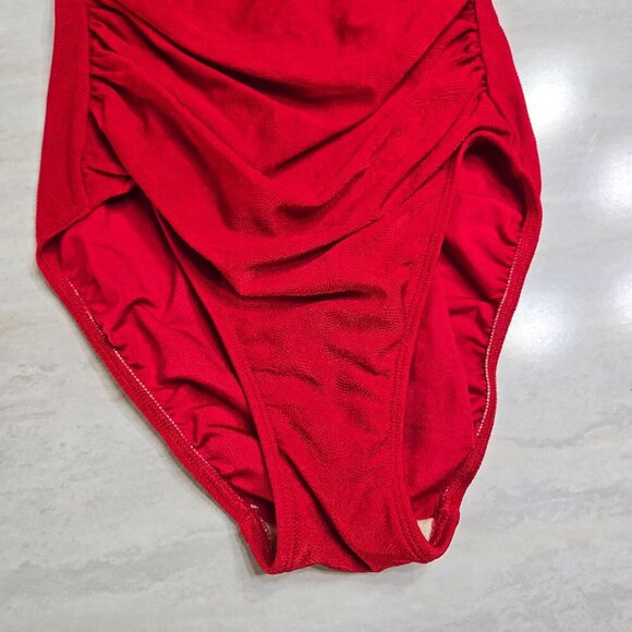 Vintage Roxanne One Piece Swimsuit Red Size 34B Small Ruched Beach Textured - Picture 5 of 15